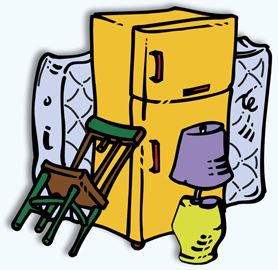 A Clip Art Picture Showing Refrigerator, Furniture, Mattress